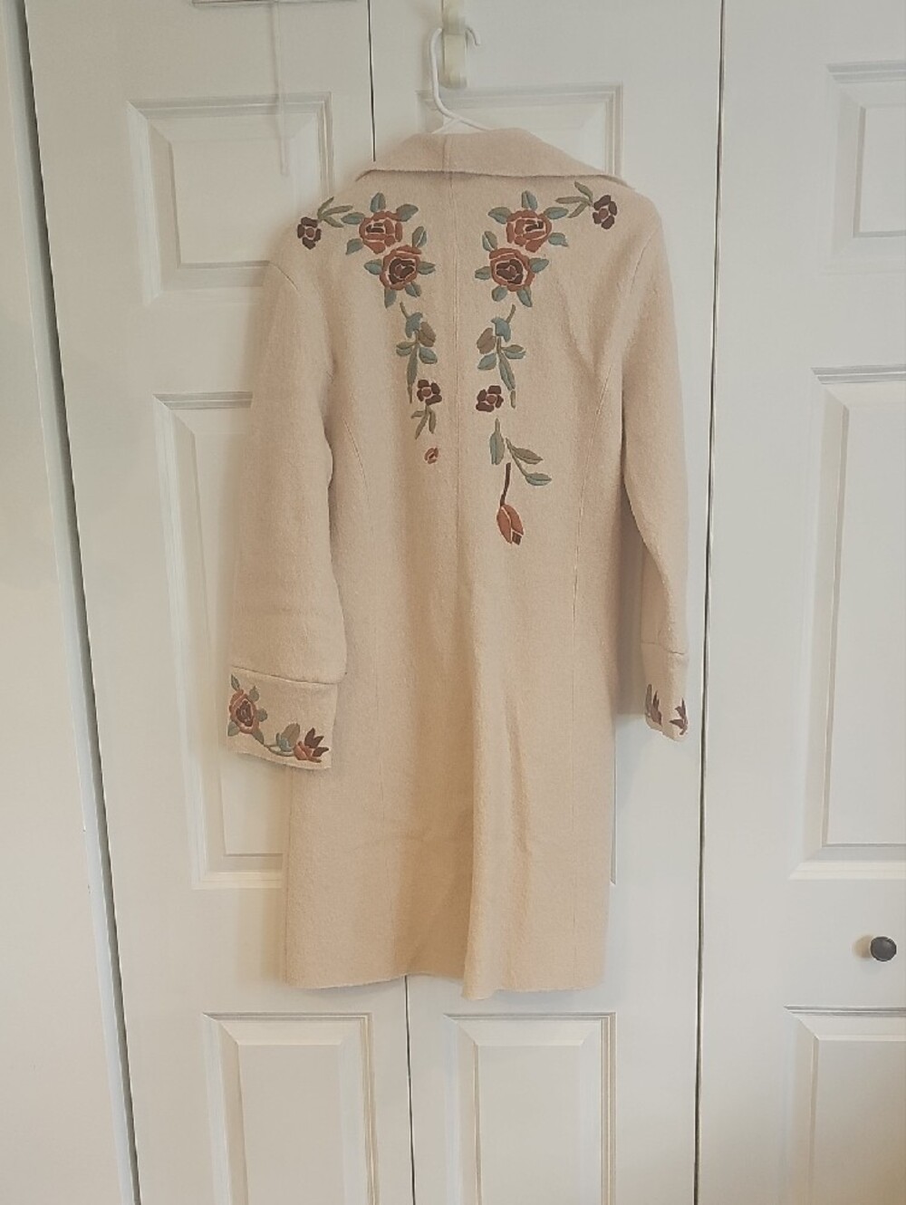 Womens Cream Embroidered Trench Coat - Picture 4 of 4